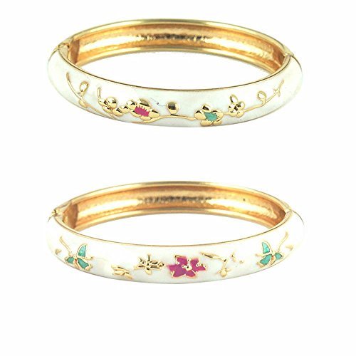 UJOY Flower Butterfly Enameled Jewelry Gold Plated Hinged Bangle ...