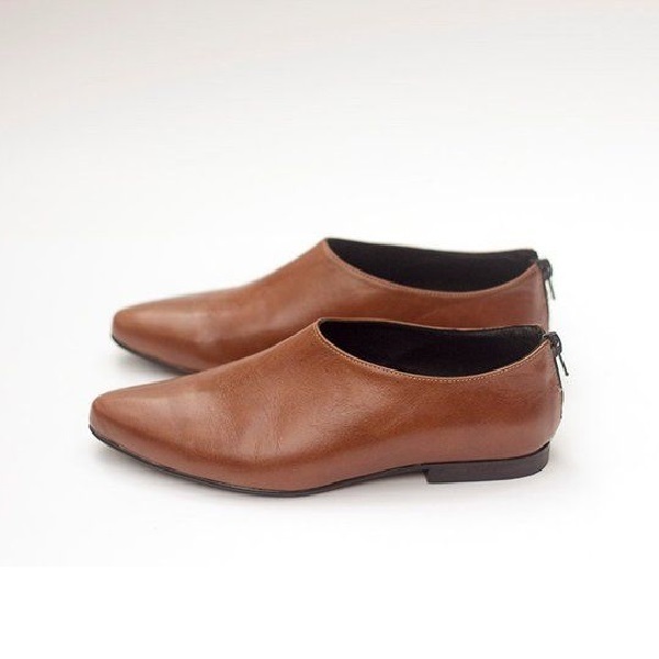 Sepia Brown Plain Toe Zipper Closure Heel Counter Premium Leather Women ...