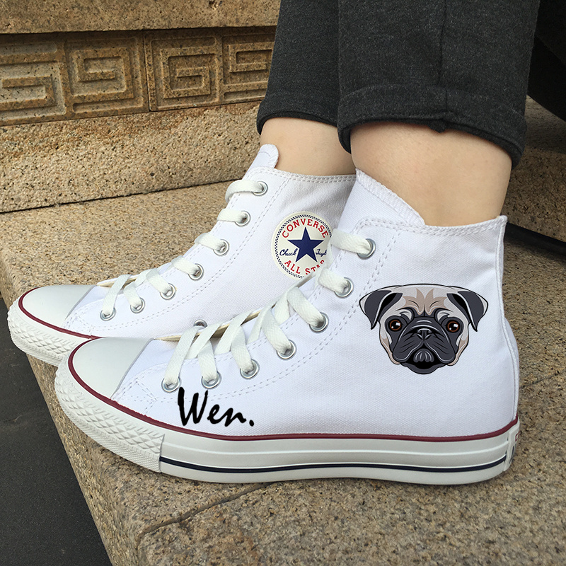 Canvas Shoes Chuck Sneakers Pet Dog Pug Original Design White Converse All Star
