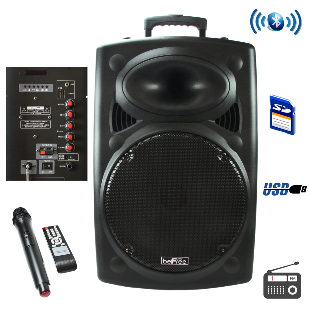 beFree Sound 15 Inch Bluetooth Powered Portable PA Speaker - Audio ...