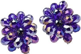 Dazzling Purple Chrysanthemum Floral Fashion Crystal Clip On Earrings - $66.82