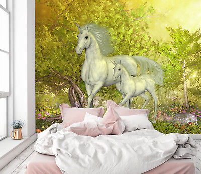 3D Green Forest Unicorn 23 Wallpaper Mural Wall Print ...
