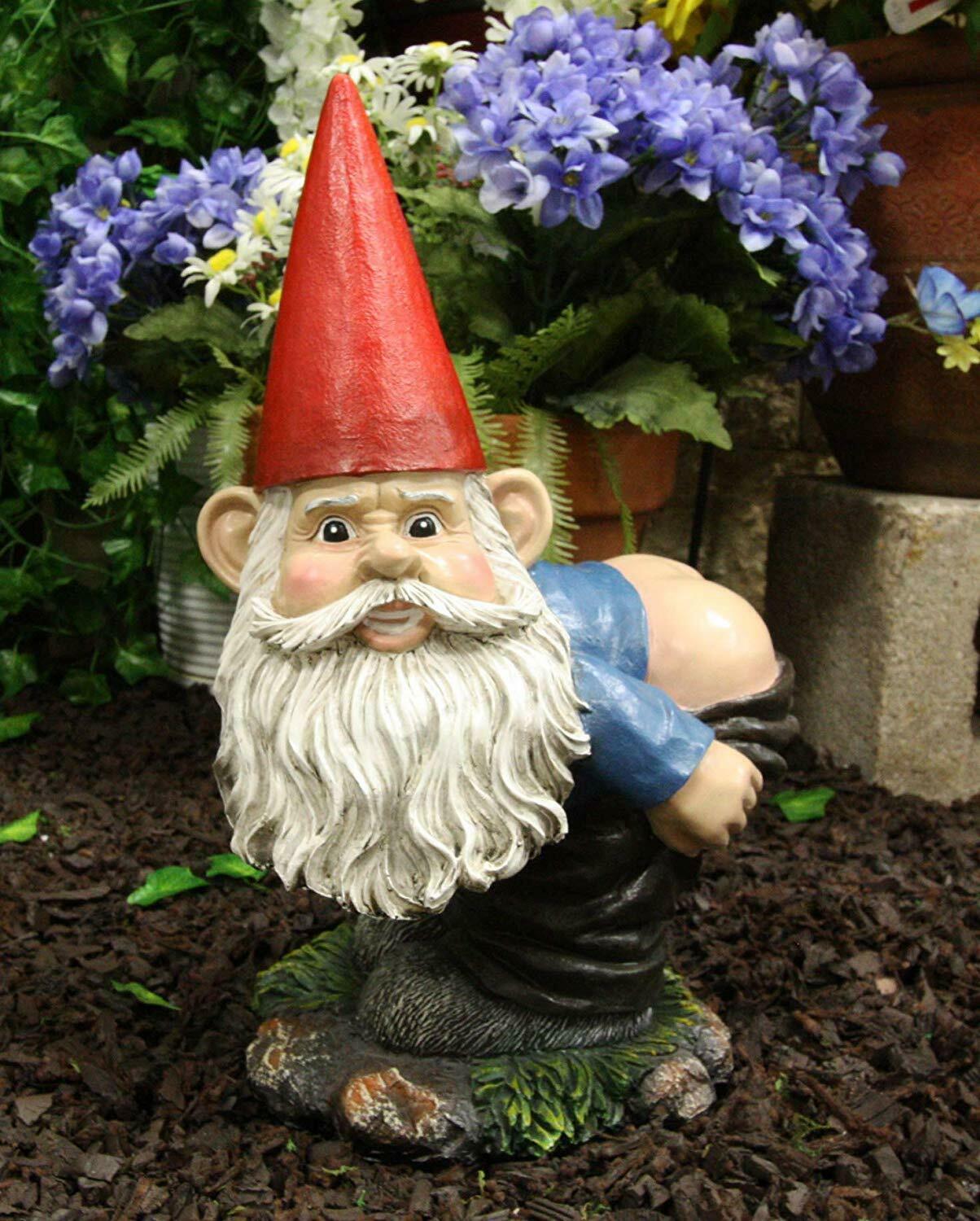 13.5H Large Naughty Fun Prank Bare Butts Mooning Grumpy Garden Gnome Statue