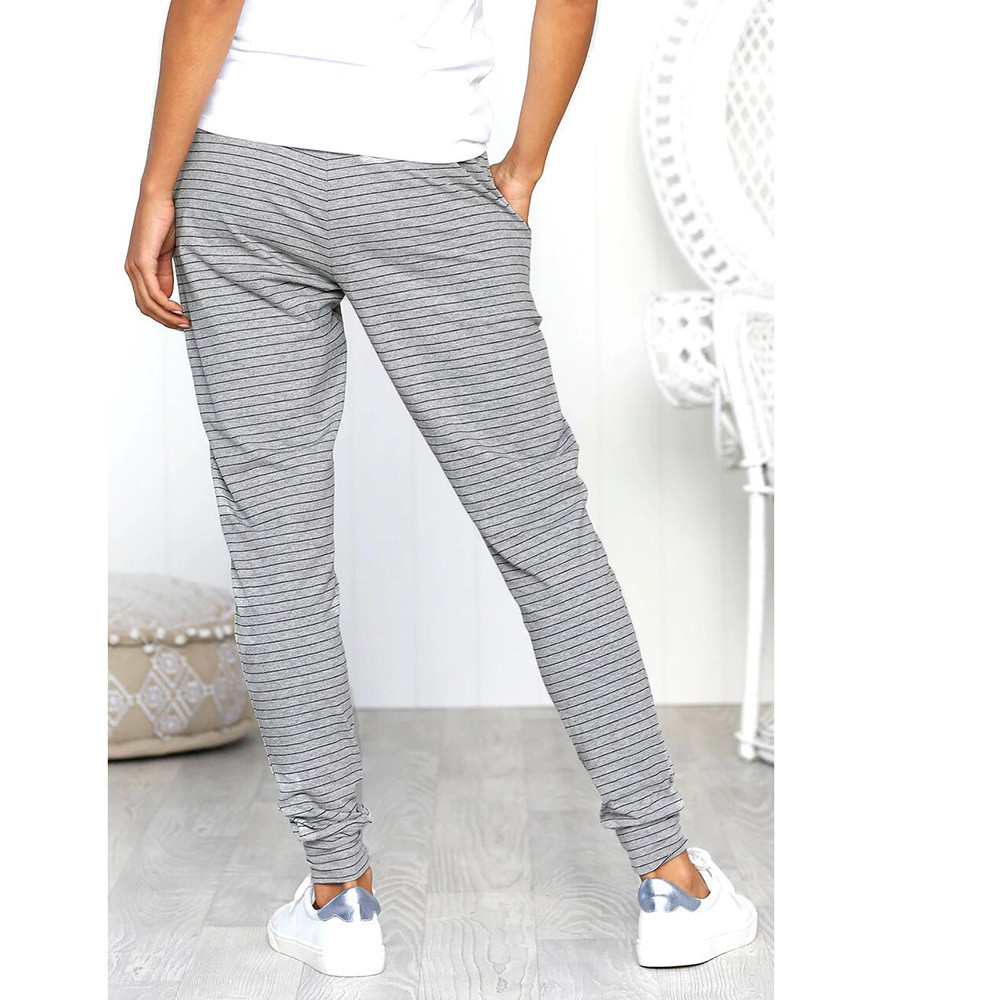 Women Stripe Linen Cotton Loose Pants Drawstring Casual Slack Trouser ...