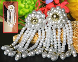 Vintage Faux Pearl Dangle Earrings Beaded Flower Bridal Wedding Clip - $17.95