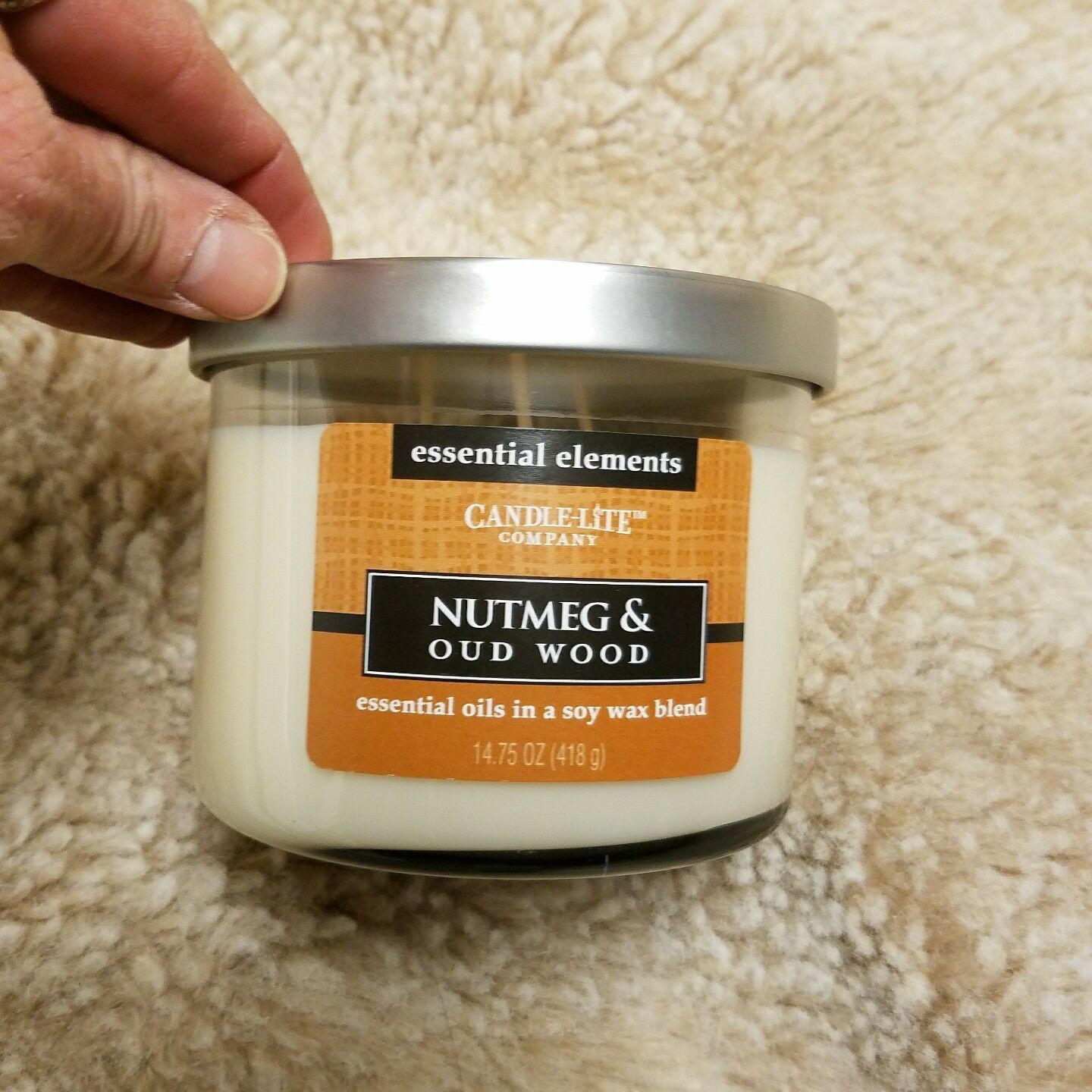 Essential Elements Candle Lite Jar Candle Nutmeg & Oud Wood 14.75Oz