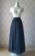 Grace Black Long Tulle Skirt Polka Dot Tulle Skirt Plus Size Tutu Skirt with Bow image 3