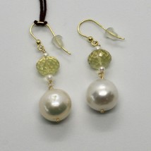 SOLID 18K YELLOW GOLD EARRINGS WITH WHITE PEARL AND LEMON QUARTZ MADE IN ITALY image 2