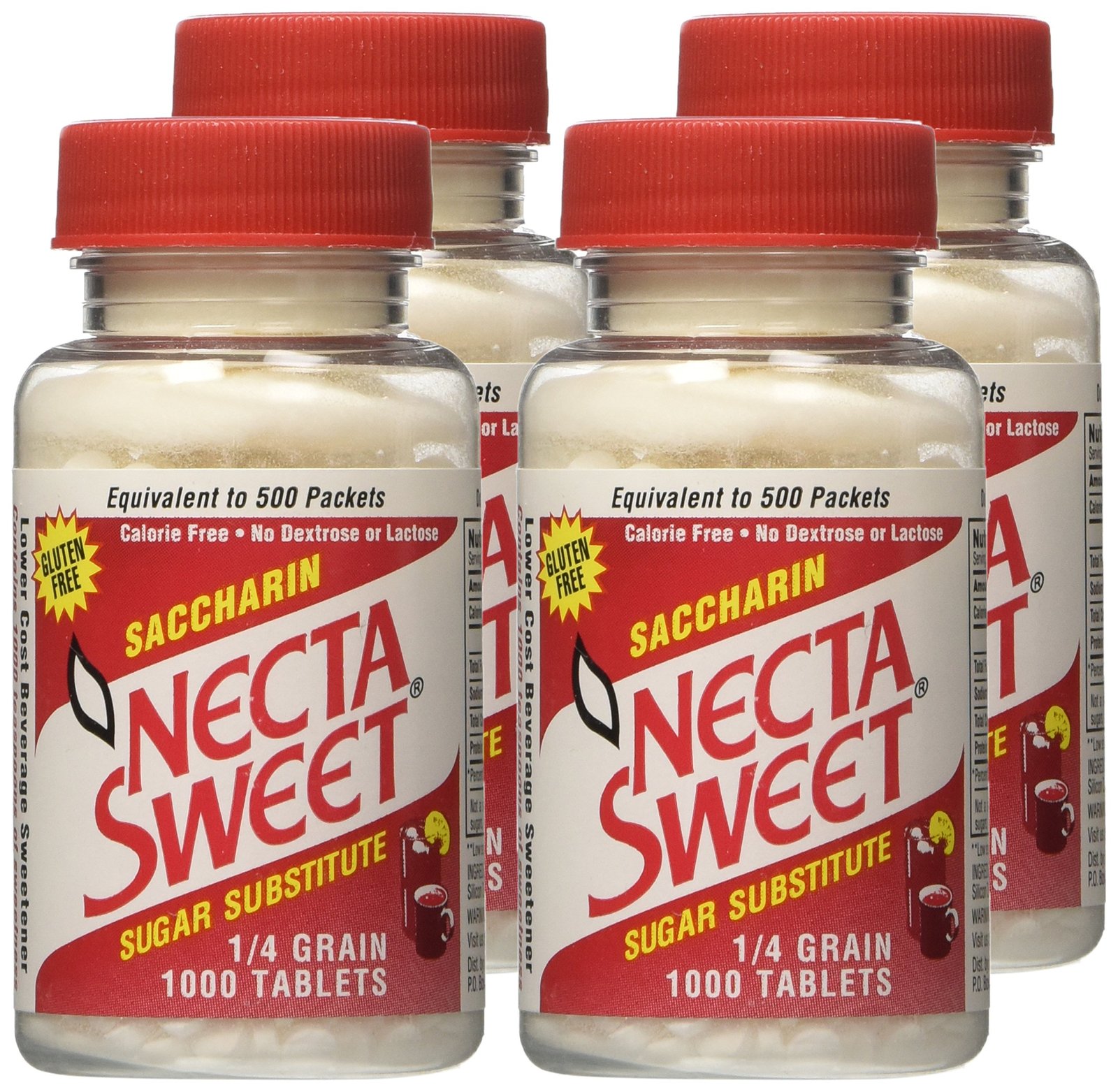 Necta Sweet Saccharin Tablets, 1/4 Grain, 1000 Tablet Bottle (Pack of 4