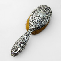 Repousse Floral Hair Brush Gorham Sterling Silver Mono H - $154.98