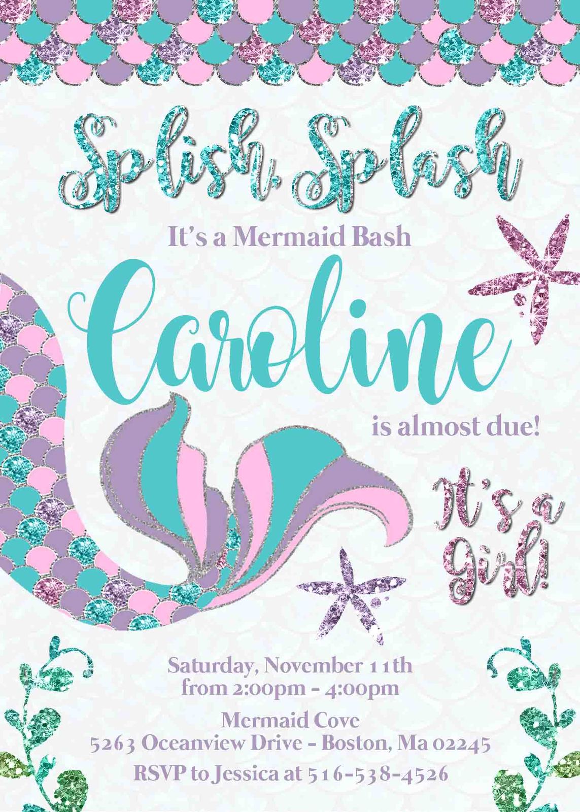 mermaid-baby-shower-invitation-teal-lavender-pink-glitter