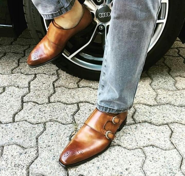 Luxurious Brown Double Monk Strap Brogue Shoes, Men's Leather Shoes
