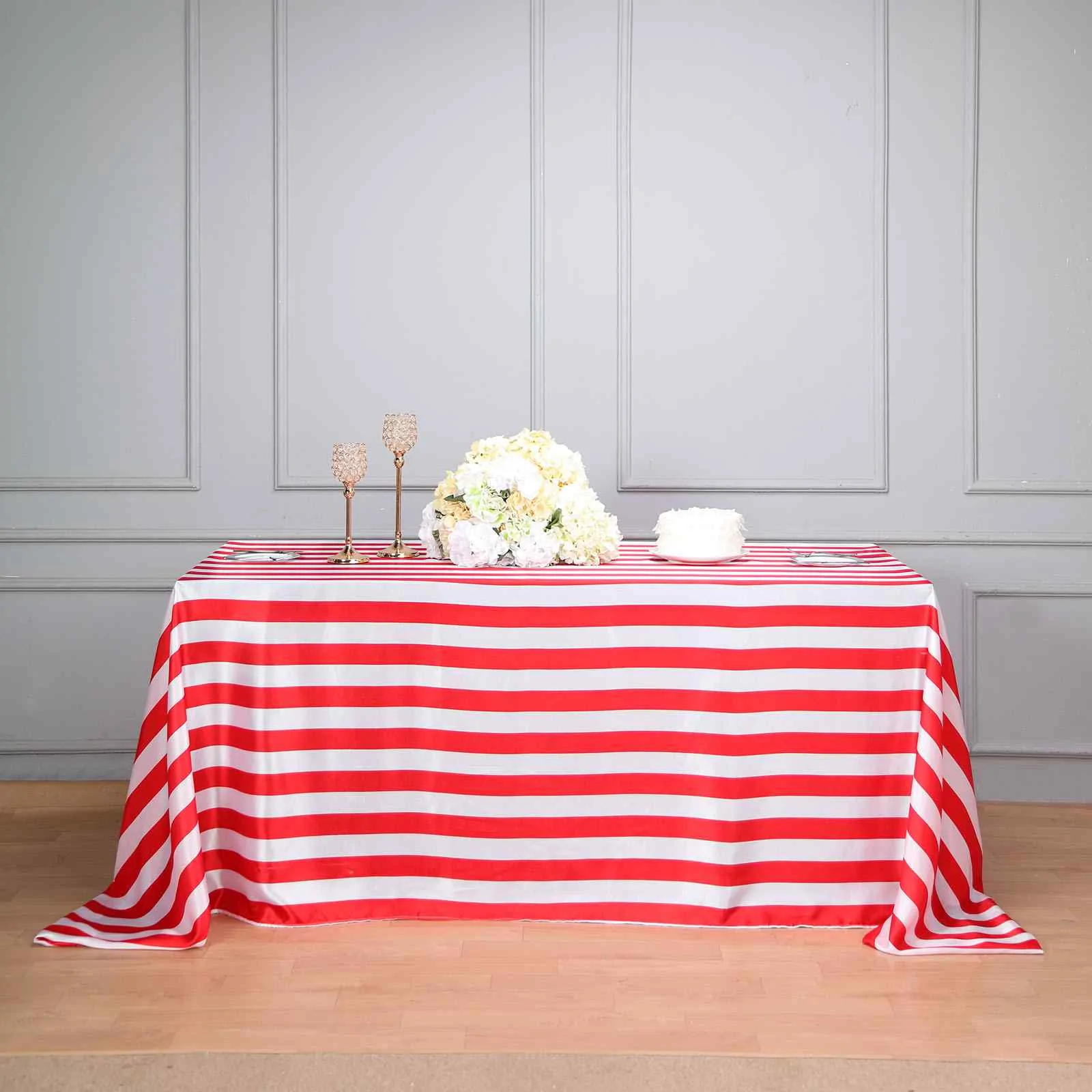 White Red - 90"x156" Rectangle Tablecloth Seamless Stripe Satin Weddings - $40.28