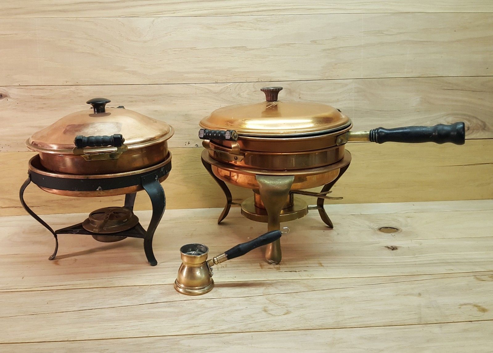 Vintage 11 Pc. Set Copper Fondue Pot Chafing Dish Buffet Serving Dishes