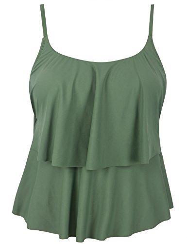 Hilor Women's Tiere Tankini Top Ruffle Swimwear Solid Swim Tops Army ...