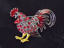 RED ROOSTER BROOCH PIN RHINESTONE - $7.99