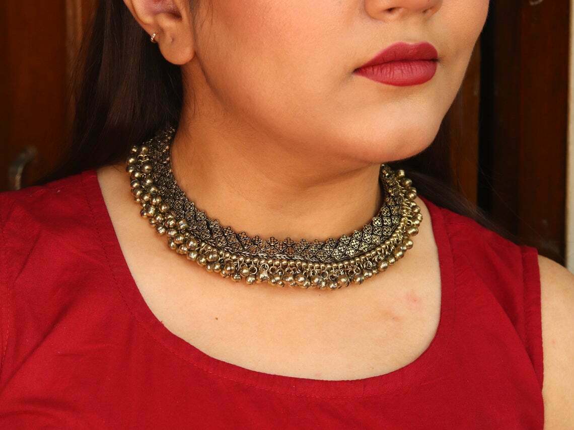 Antique Gold Necklace Oxidized Indian Jewelry Boho Choker Ethic Women