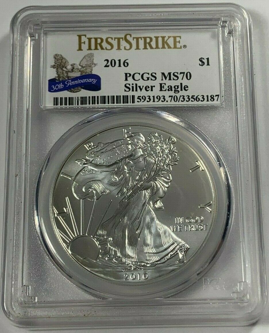 2016 AMERICAN SILVER EAGLE PCGS MS70 FIRST STRIKE 30TH ANNIVERSARY SLAB
