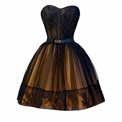 Kivary Little Black Gothic Short Ball Gown Corset Prom Homecoming Dress Gold US