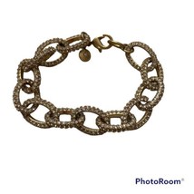 J. Crew Signed Bracelet Jewelry Chunky Chain Link Pave Rhinestones Goldtone - $14.84