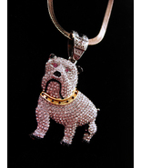 Huge pave rhinestone BULLDOG necklace - 28&quot; chain Vintage silver dog - m... - $145.00