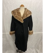 Women&#39;s Vintage 60s 70s Black Wool Coat with Fur Collar, Unbranded, Made... - $61.37