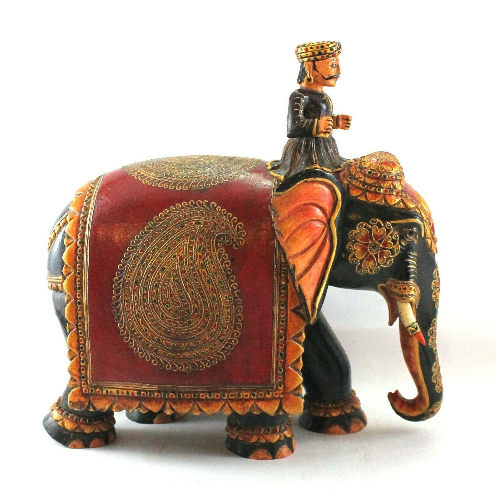 Elephant Rider Statue Wooden Hand Painted Work Decorative Old ...