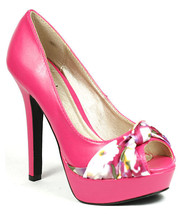 Fuchsia Pink Floral Faux Leather High Heel Peep Toe Platform Pump 8.5 us Qupid  - $9.99