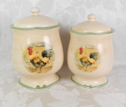 Set of 2 Gibson Royal Rooster Canister Jars 8.5&quot; 9.5&quot; Handpainted Cookie... - $43.99