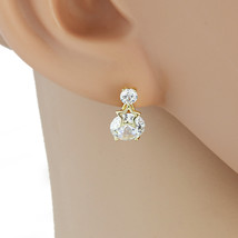 Gold Tone Drop Earrings With Sparkling Faux White Sapphire - $23.99
