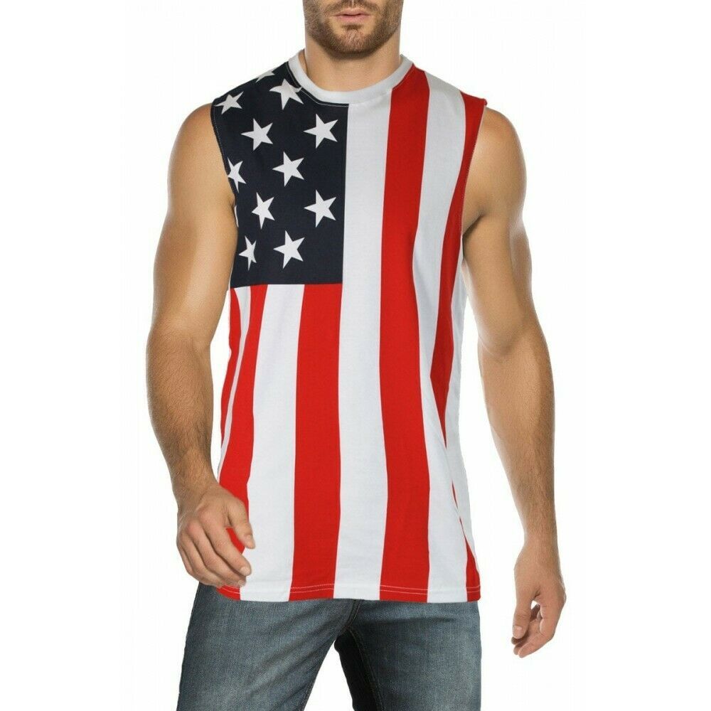 American Flag Patriotic Star Stripes 4th of July Muscle Shirt Tank Top ...