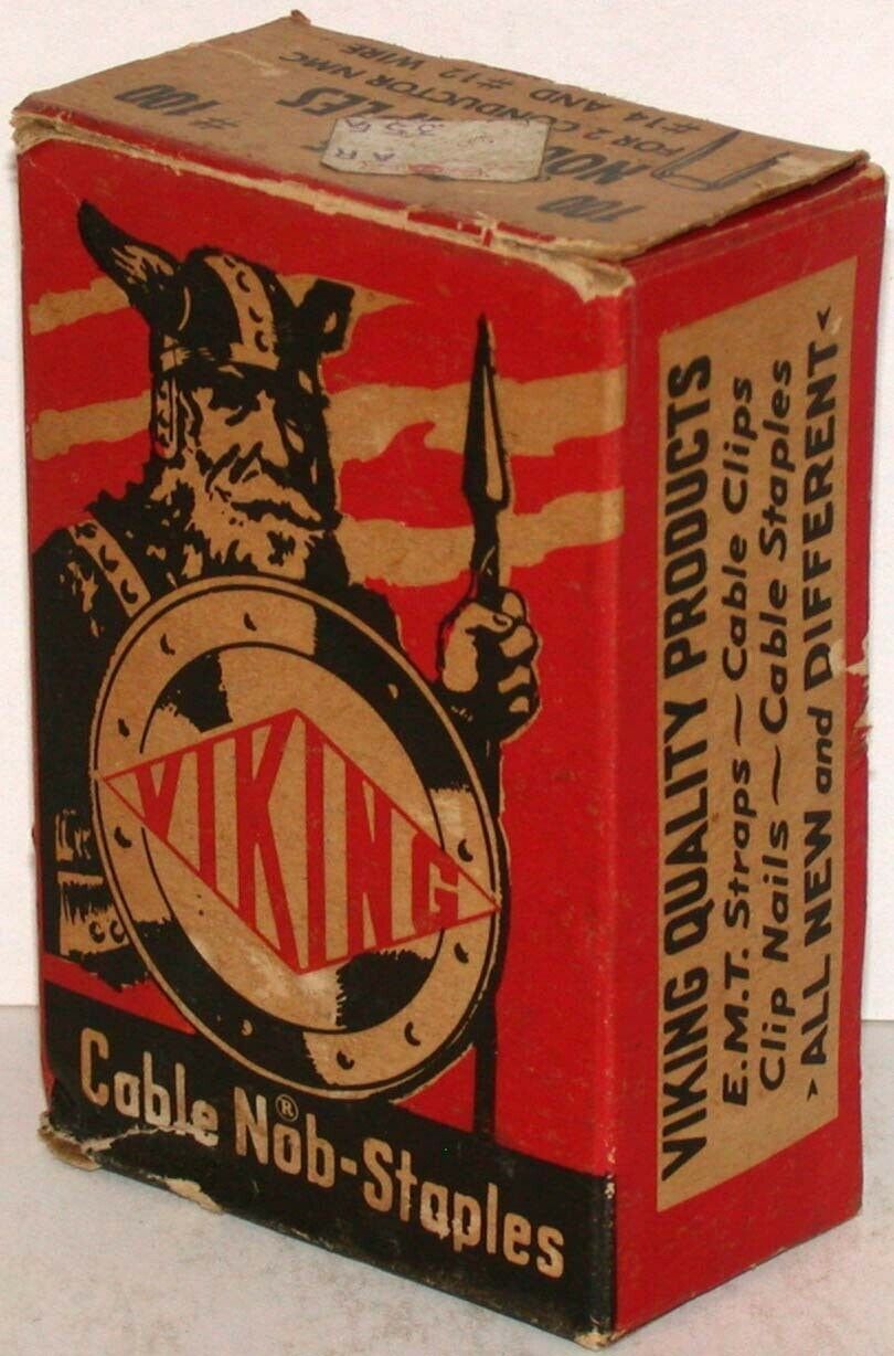Vintage box VIKING CABLE NOB STAPLES Viking pictured W W Cross Co