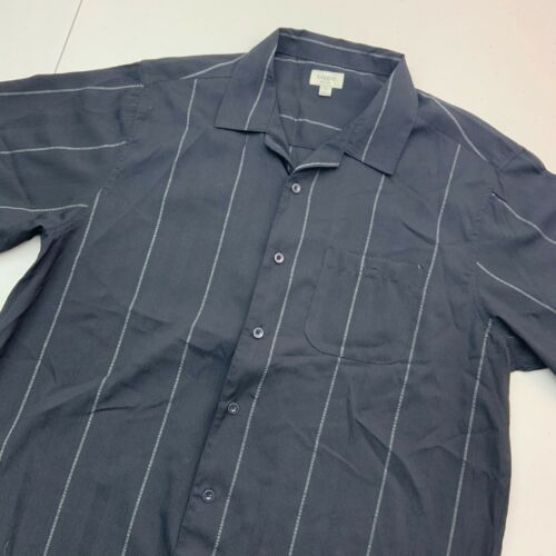 Haggar Button Up Shirt Mens 2XL Black Short Sleeve Striped Straight Hem ...