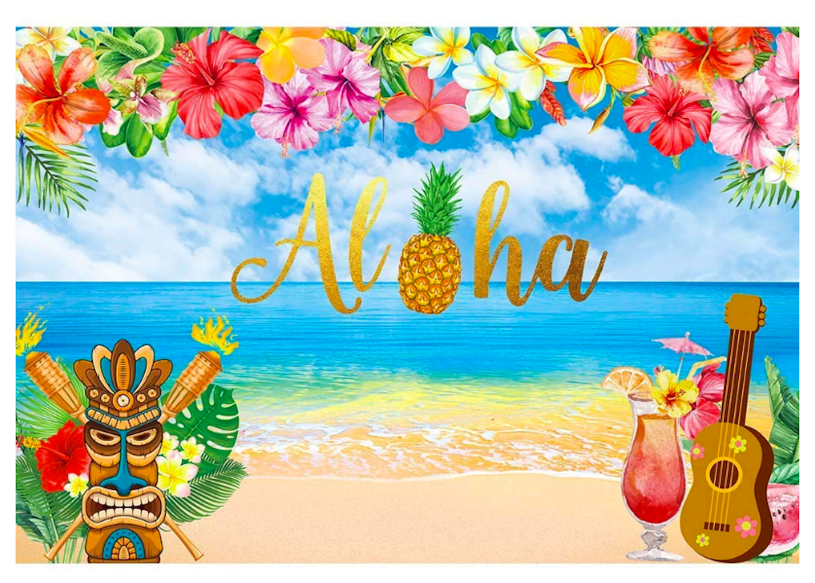 Tropical Hawaiian Party Backdrop X Ft Summer Luau Party Summer Aloha