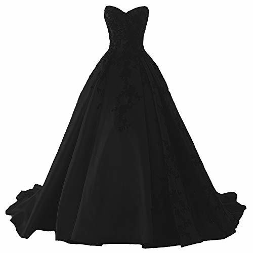 Kivary Gothic Black Satin Lace V Neck A Line Long Prom Corset Wedding Dresses 20
