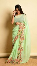 Women Georgette Silk Saree Indian Party Bollywood Wear Sequence Work Fan... - $42.99