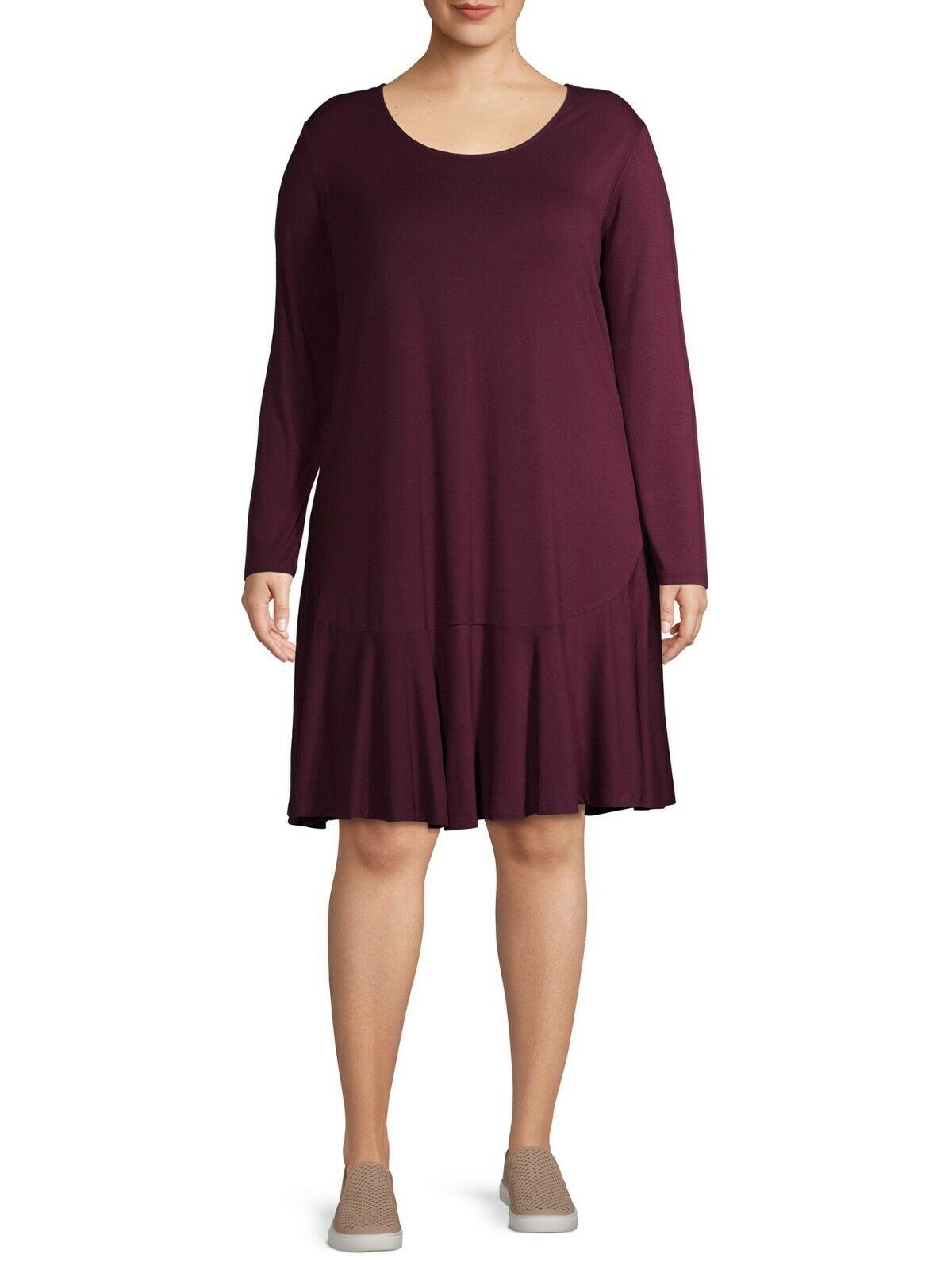 Terra & Sky Women's Plus Knit Peplum Dress 3X (24-26W) Wine Fusion Purple NEW