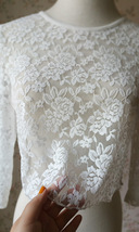 3-Quarters Sleeve White Lace Top Loose Wedding Bridesmaid Crop Lace Top Plus image 4