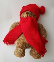 Hallmark Stuffed Mary bean bag Plush Winter Teddy Bear Red Hat Scarf 17" - $10.36