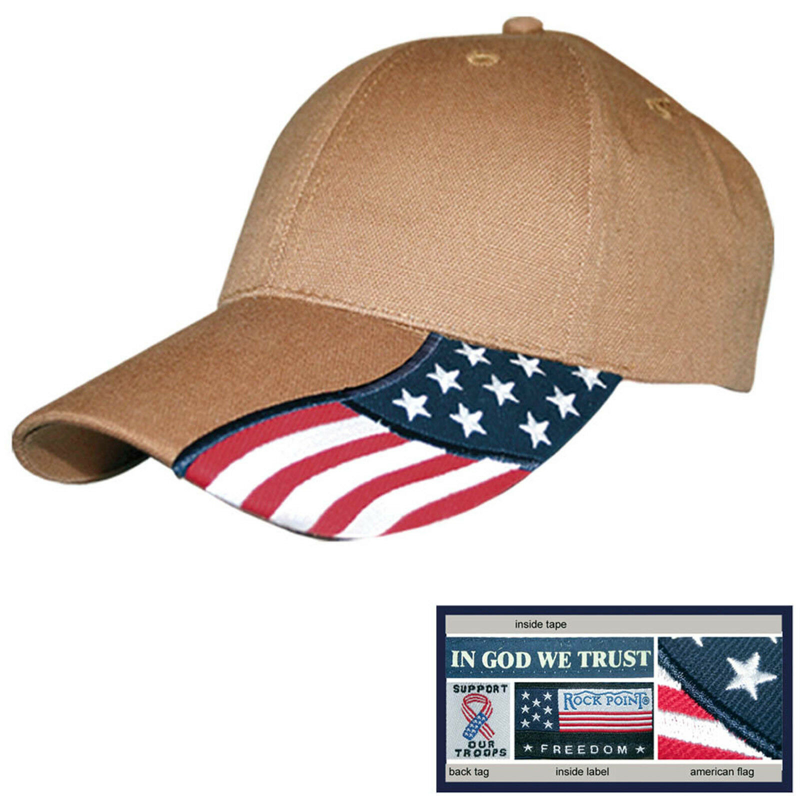 Rockpoint Freedom Stretch Fit Cap Performance Fitted Flag Hat Red White Blue 