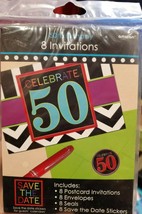 50th BIRTHDAY PARTY INVITATIONS (8) ~ Includes envelopes, seals &amp; save t... - $4.99