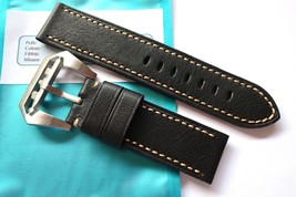Leather strap 24mm - Black Submariner leather 24/24mm - Handmade Panerai Style - $96.00
