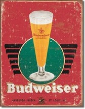 New Budweiser - Retro Glass &amp; Logo Decorative Metal Tin Sign Bud Beer - $9.41