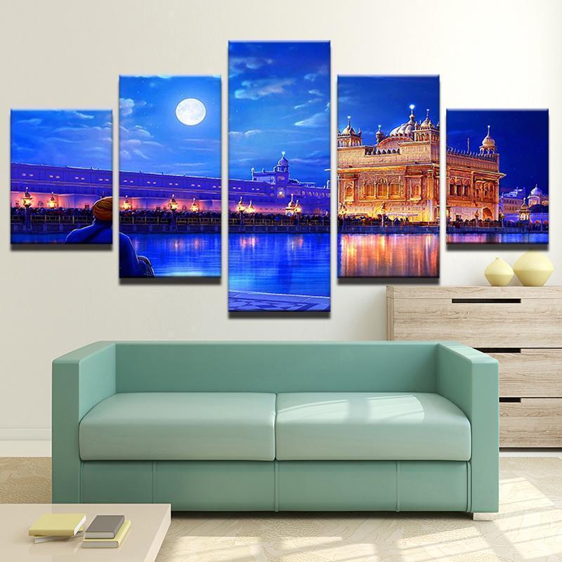 Golden Temple Drawing 5 Piece Canvas Art Wall Art Picture Painting Home