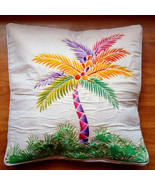 New Handpainted Batik Palm Tree 23X23 Inch Cotton Pillow Cover Bali - $23.38