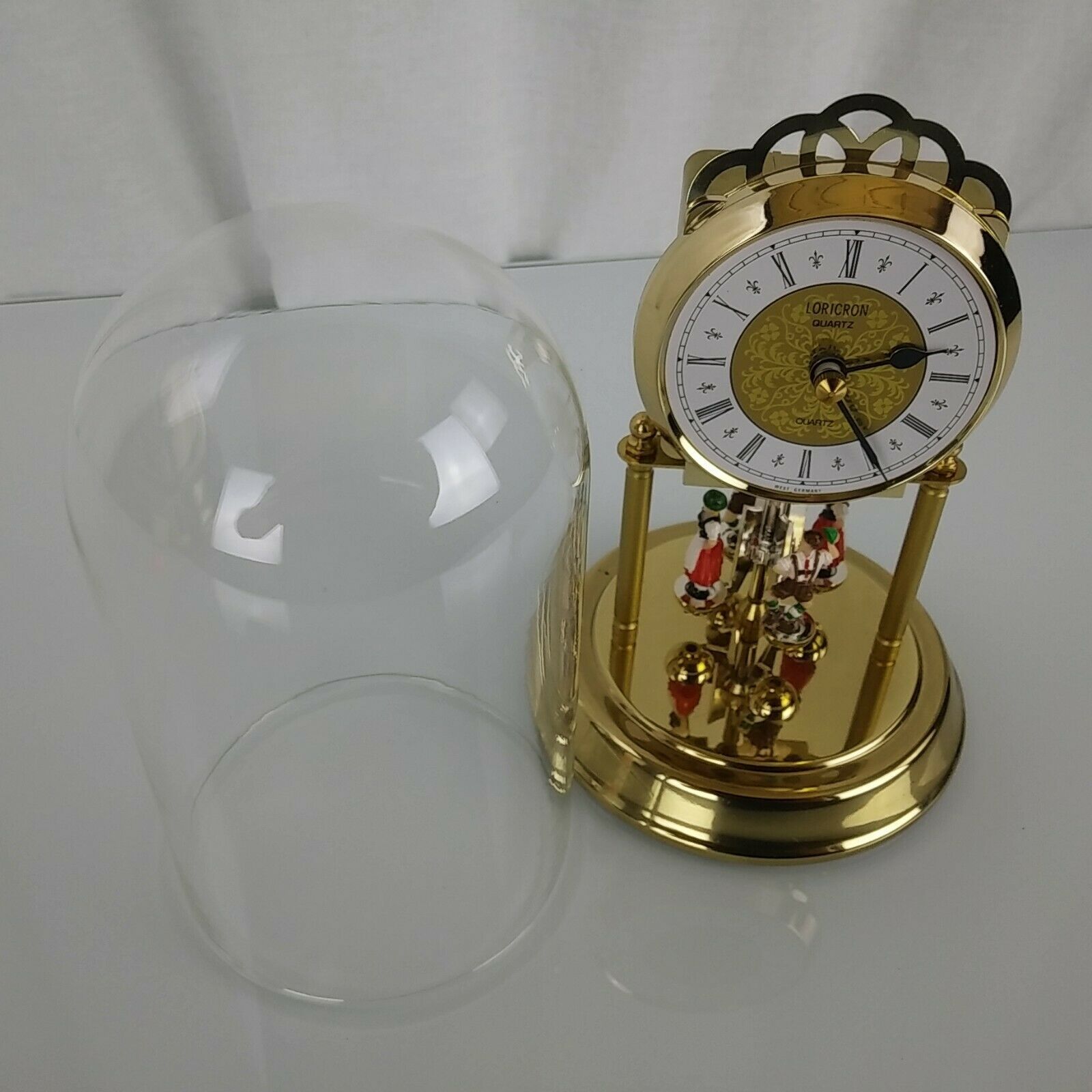 Loricron Quartz 85 Clock W085/00675 Glass Dome German Germany Folk Dancers Shelf, Mantel