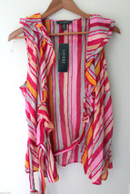 NWT Ralph Lauren Gorgeous Multi Striped Top Ruffled Wrap Cotton Belted S... - $35.40