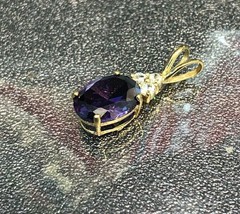 2.25Ct Created Diamond & Oval Amethyst Solitaire Charm Pendant 14k Y & W Gold - $75.73