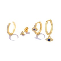 CANNER 4pcs/set 925 Steling Silver Zircon Eye Round Hoop Earrings for Women Pier - $22.30