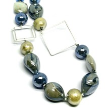 NECKLACE BLUE GRAY ROUNDED DROP, SPHERE, EXAGON MURANO GLASS SQUARE ITALY MADE image 2